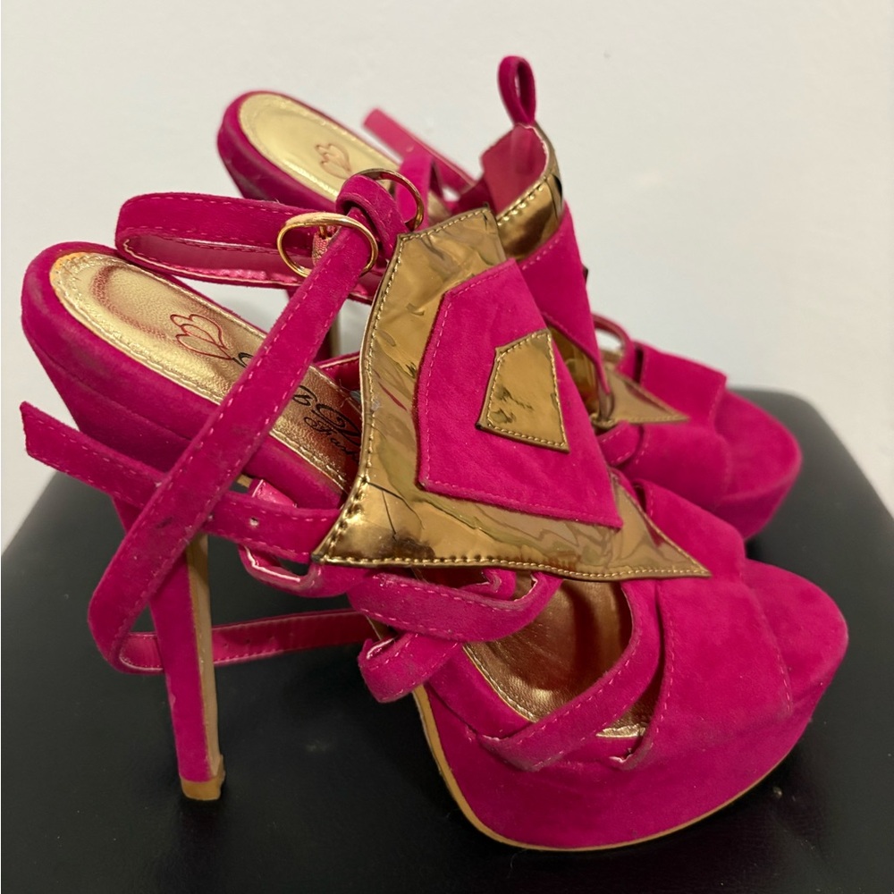Women's Pink and Gold Heels